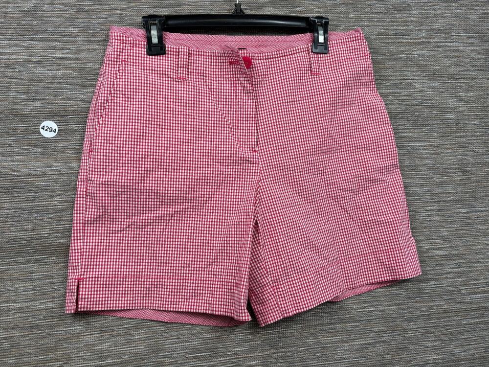 Talbots Chino Shorts Womens Size 10 Pink Plaid Flat Front Lightweigh Stretch